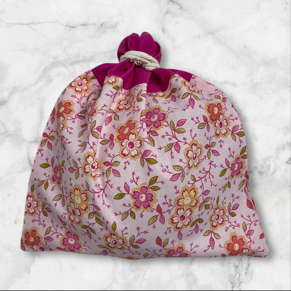 Pink Floral Cotton Linen Handmade Sourdough Bread Bag, Reusable Bread Storage - Picture 3 of 4